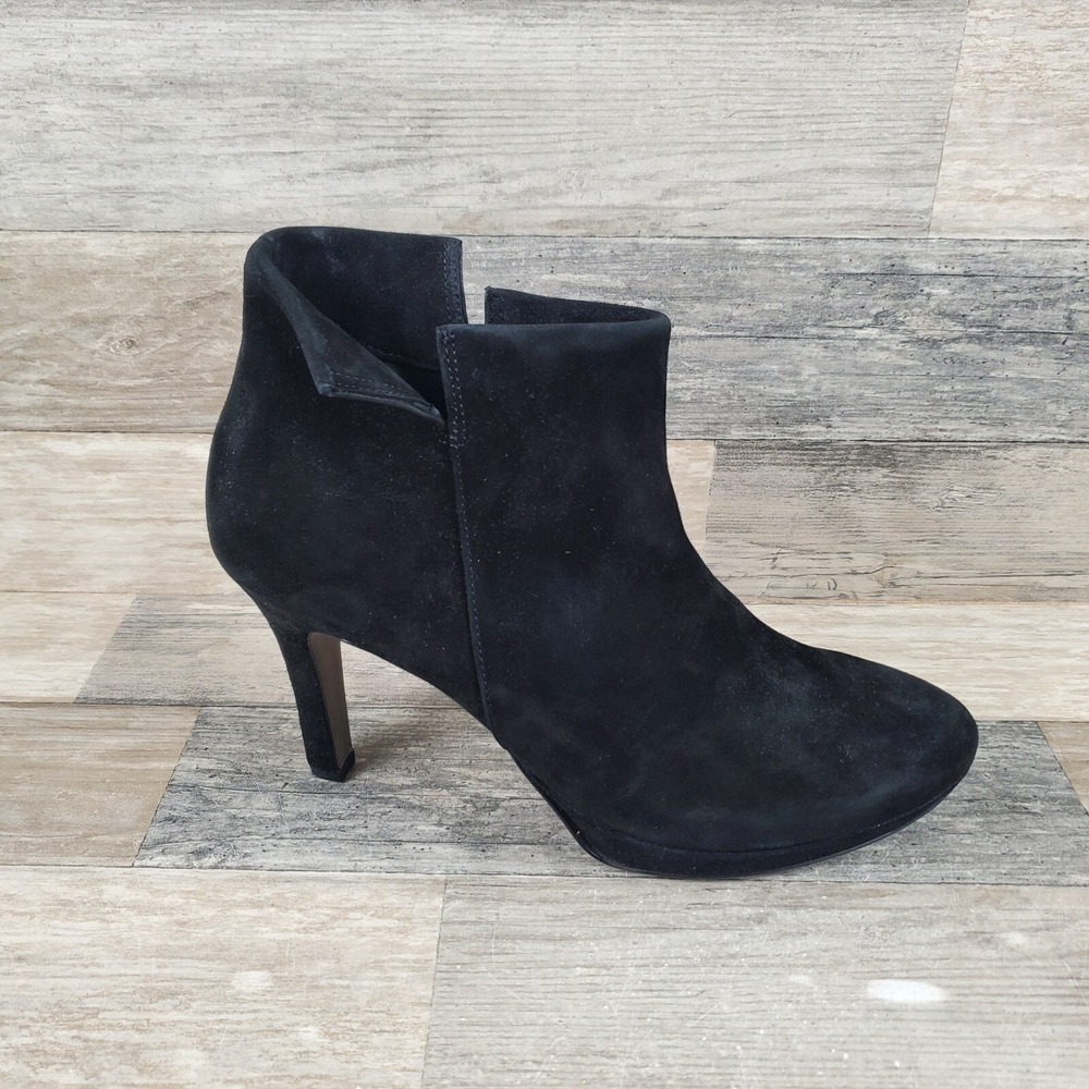 Paul Green Suave Black Suede Notched Platform High Heel Boots Sz 10 (UK 7.5)
